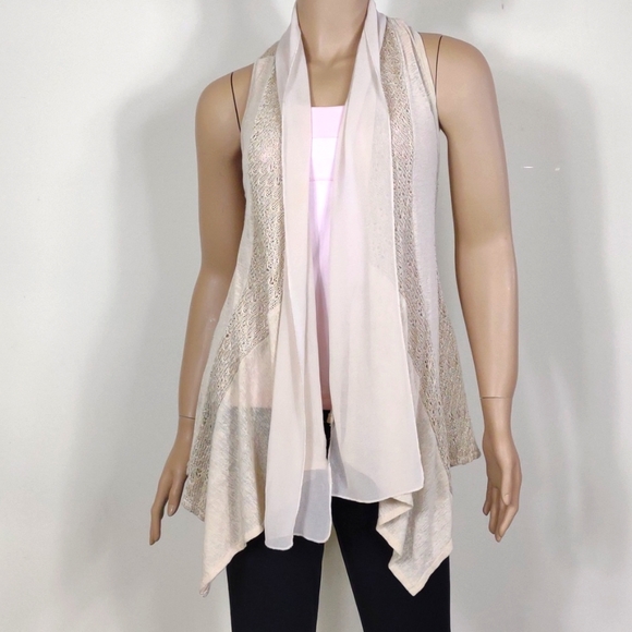 I Jeans by Buffalo Medium Cream waterfall style sheer & knit open Cardigan - Picture 3 of 12